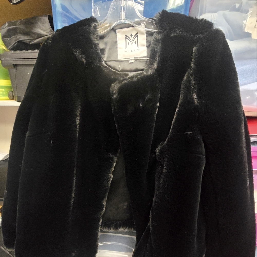 Milly Faux Fur Cropped Coat Small